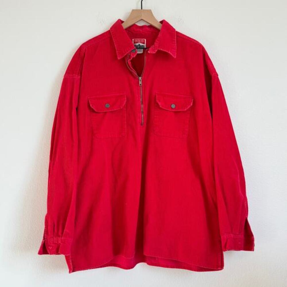 Vintage Marlboro Unlimited Corduroy Shirt XL Red 90s Quarter Zip Pullover Cotton